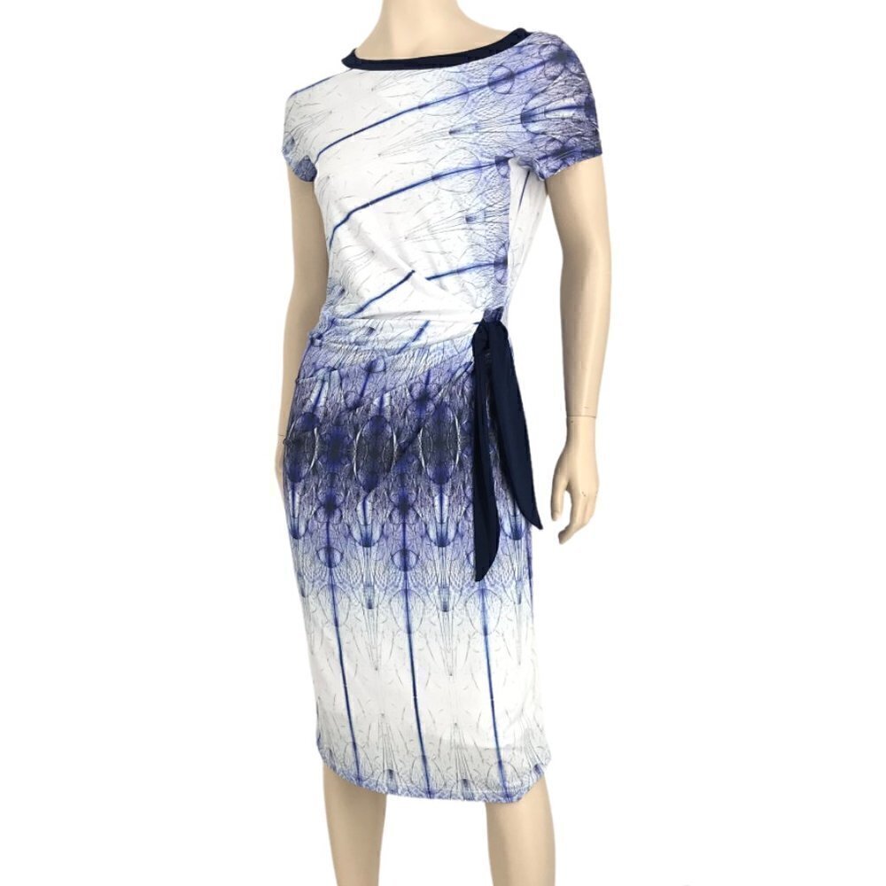 Matis Made In Canada Blue Fractal Print Sheath Dress Sm